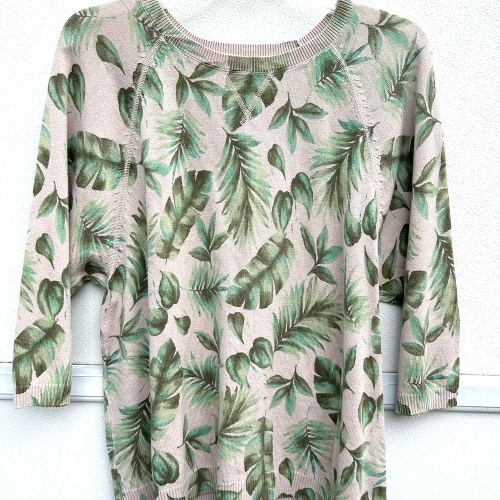 J. Jill Cream and Green Leaf Print Sweater - Picture 10 of 12